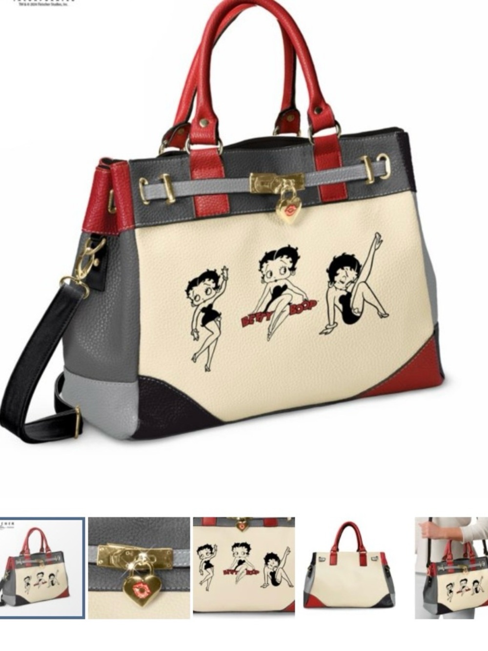 Betty Boop Tri-Color Satchel Bag - Cream, Gray, Red